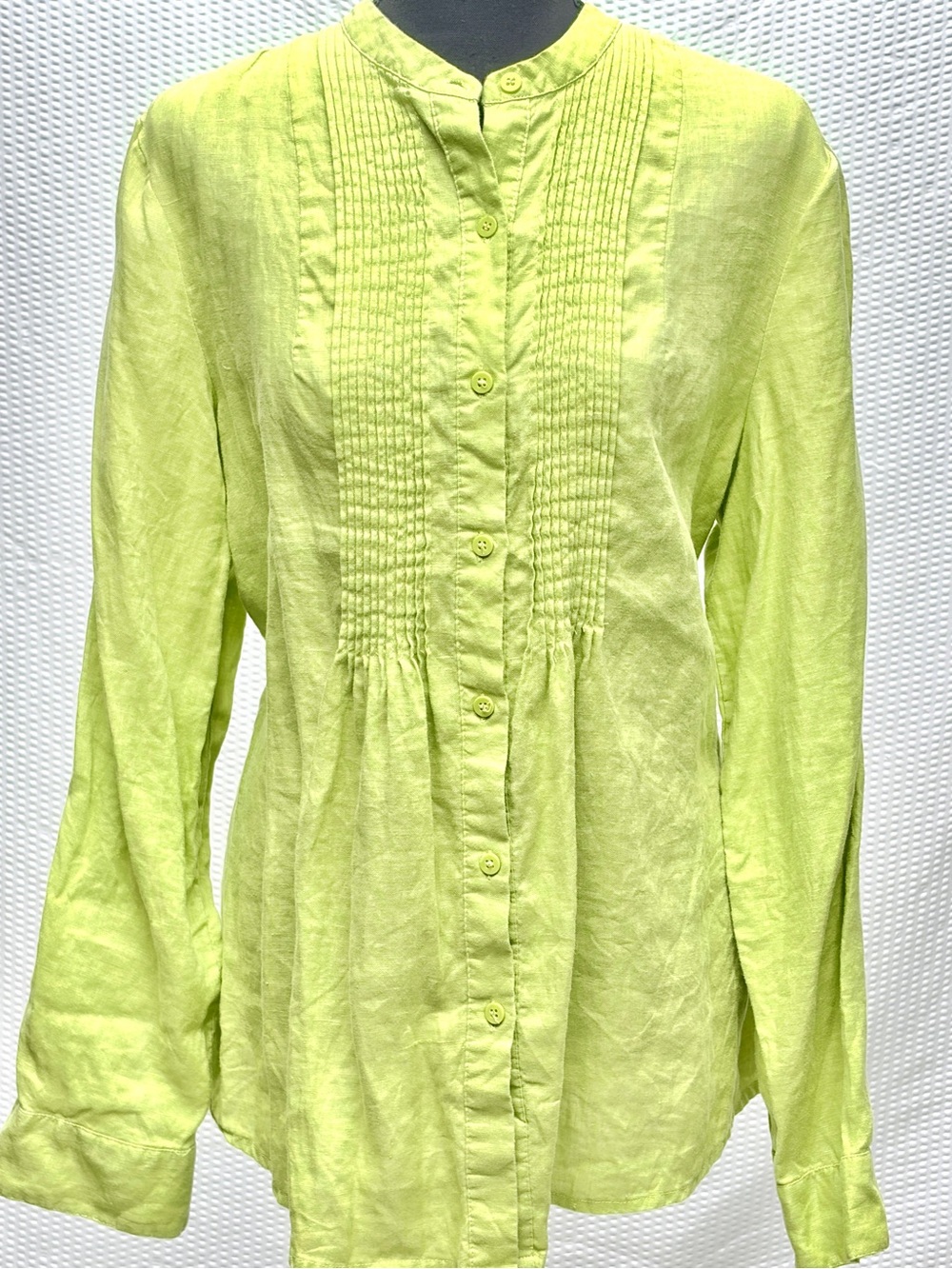 Grace Elements Linen Pintuck Pleated Blouse Lime Green Women’s XL